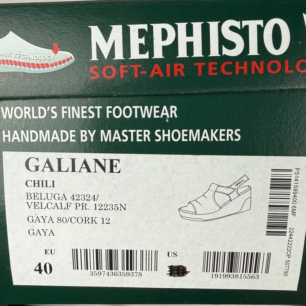 Mephisto Galiane Chili Brown Leather Wedge Sandals Womens 9 EU 40 Animal New
